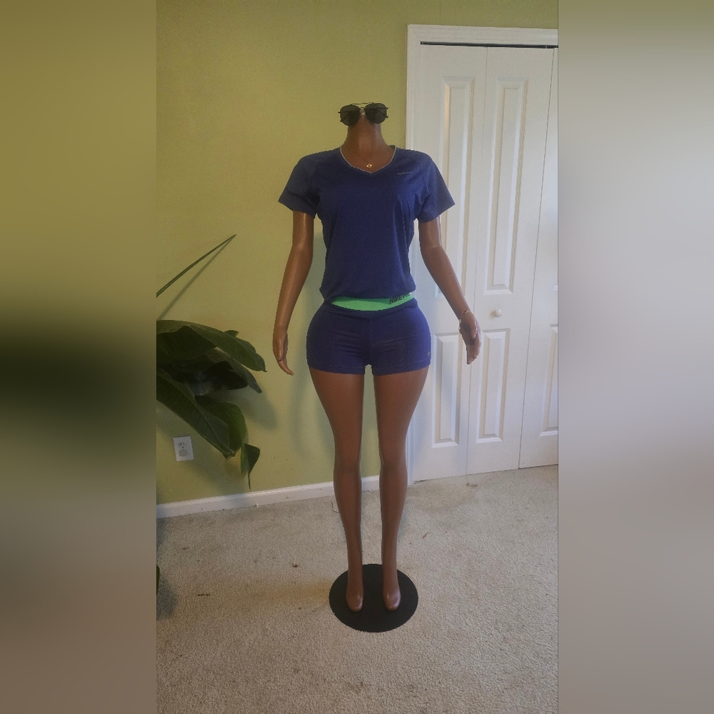 Nike Blue and Green Athletic Shorts Set